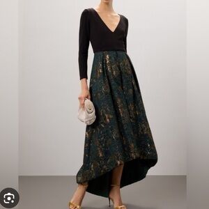 Hutch High Low Jacquard Formal Dress Black and Gold Evening Gown